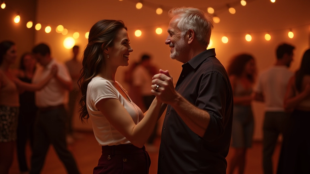 Adults dancing bachata together in a warm, welcoming studio environment in Estonia